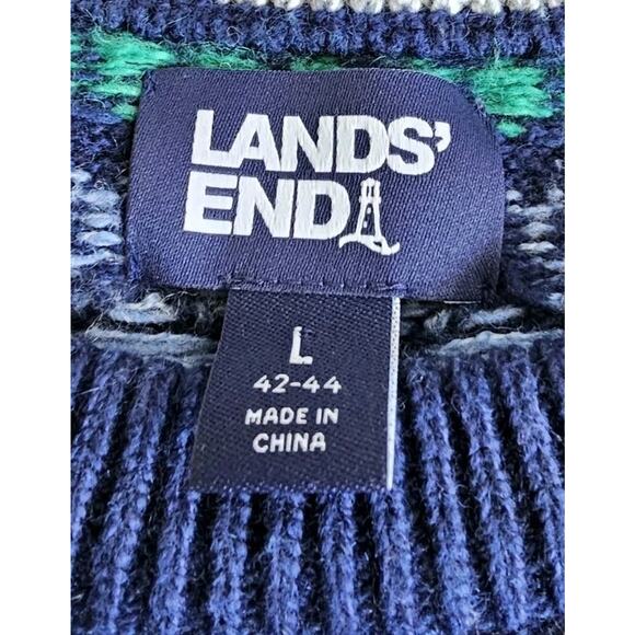 Lands' End Fairisle Wool Blend Sweater Men's L Holiday Preppy Nordic Snowflakes - Picture 7 of 10